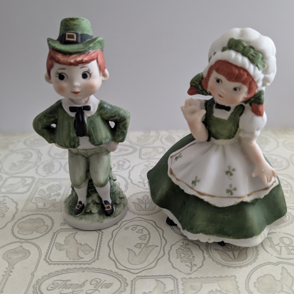 Lefton St. Patrick's Irish Figurines Leprechaun Boy & Girl